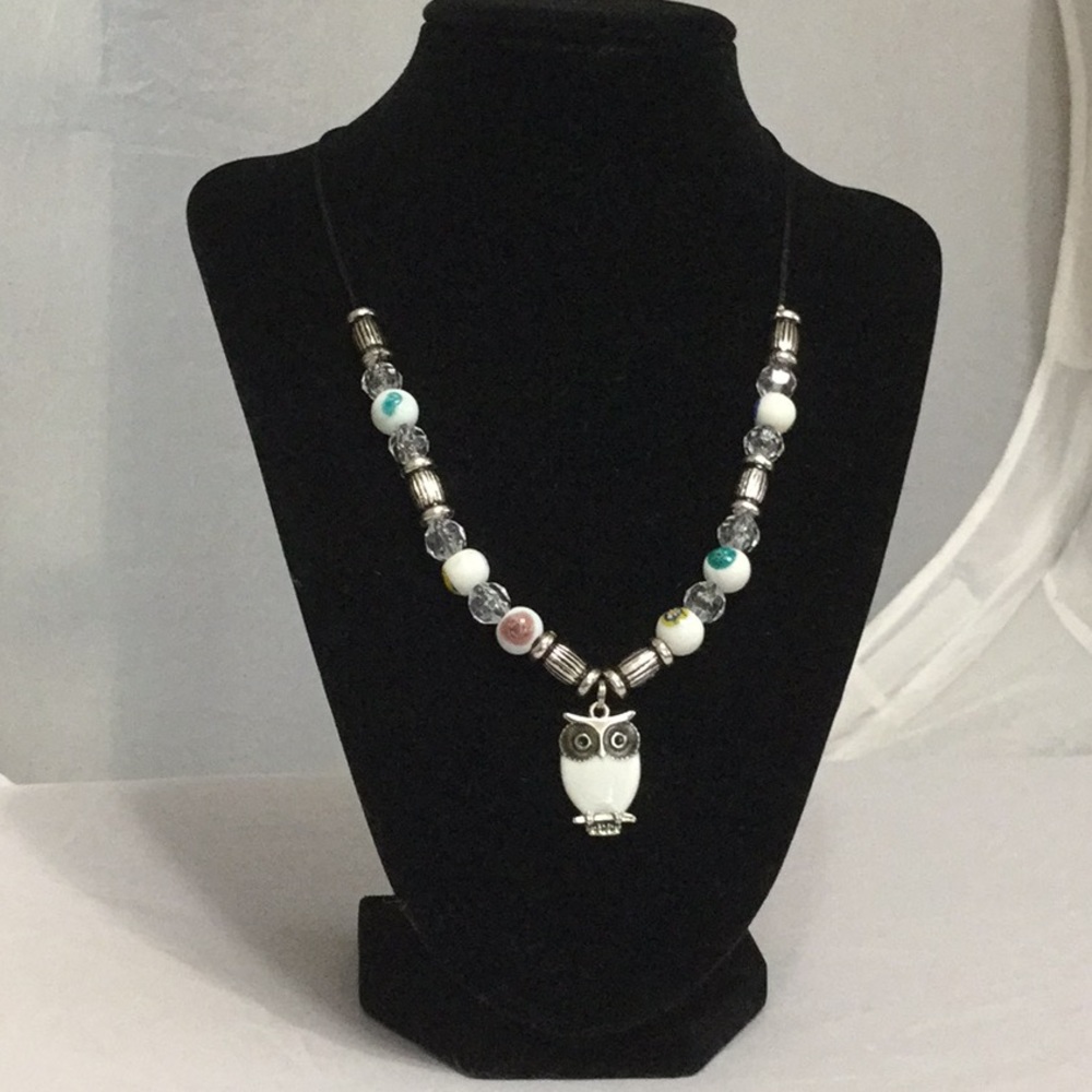 Regal White Owl & Bead Amulet